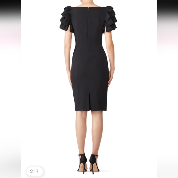 Badgley Mischka Black Midi Dress with Ruffle Sleeves Size 4 - Picture 2 of 14
